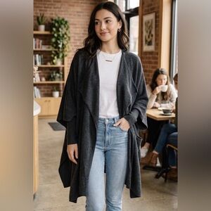 LULULEMON AFTER ASANA CASHMERE BLEND BLACK CARDIGAN/PONCHO OVERSIZED O/S